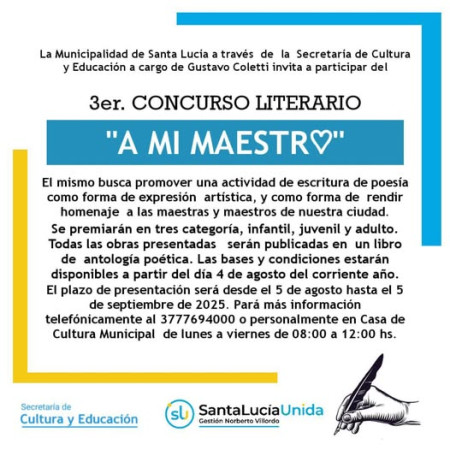Se encuentra abierta la convocatoria para el Concurso literario "A mí Maestro"